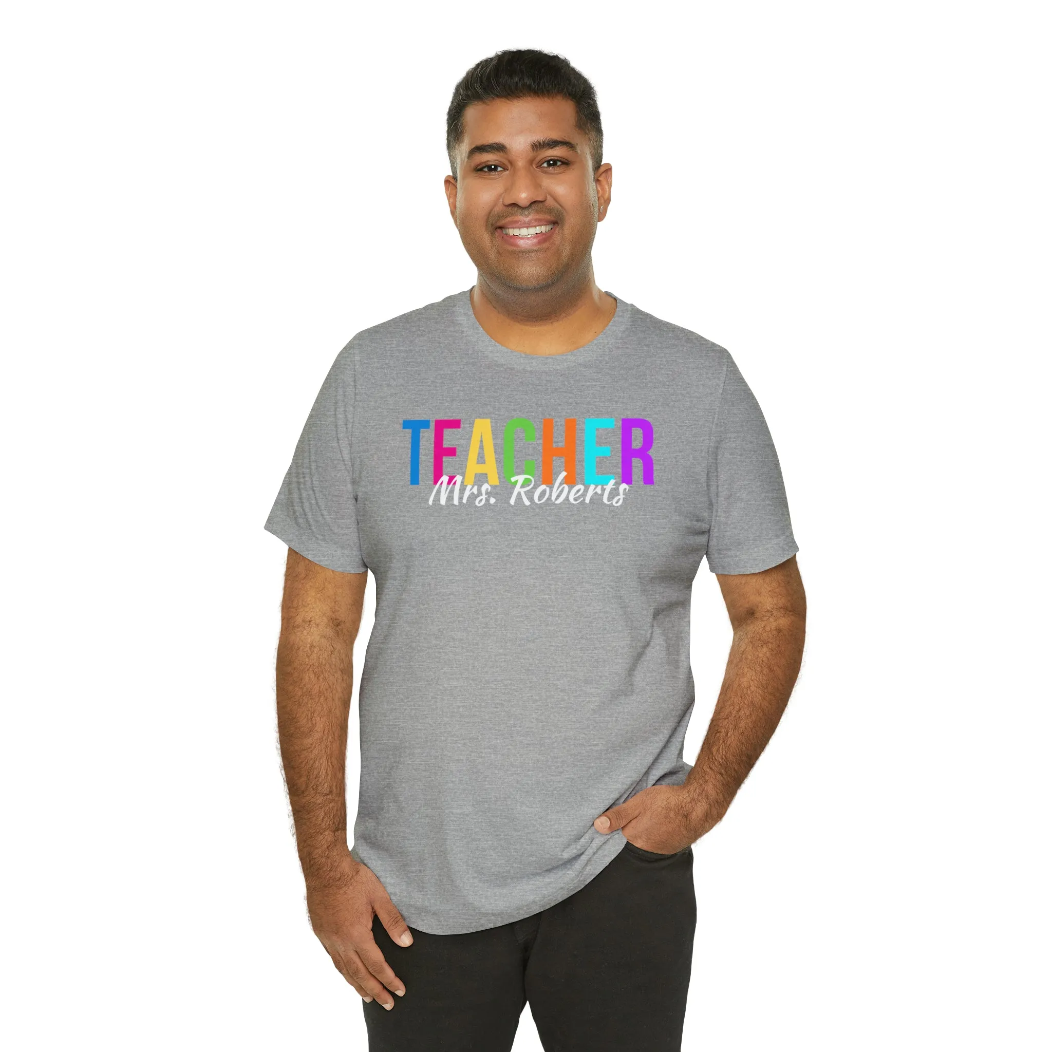 CUSTOM Multicolored Teacher Personalized T-Shirt | Teacher's School Tee |  Bella Canvas 3001 Unisex | School Short Sleeve Tshirt