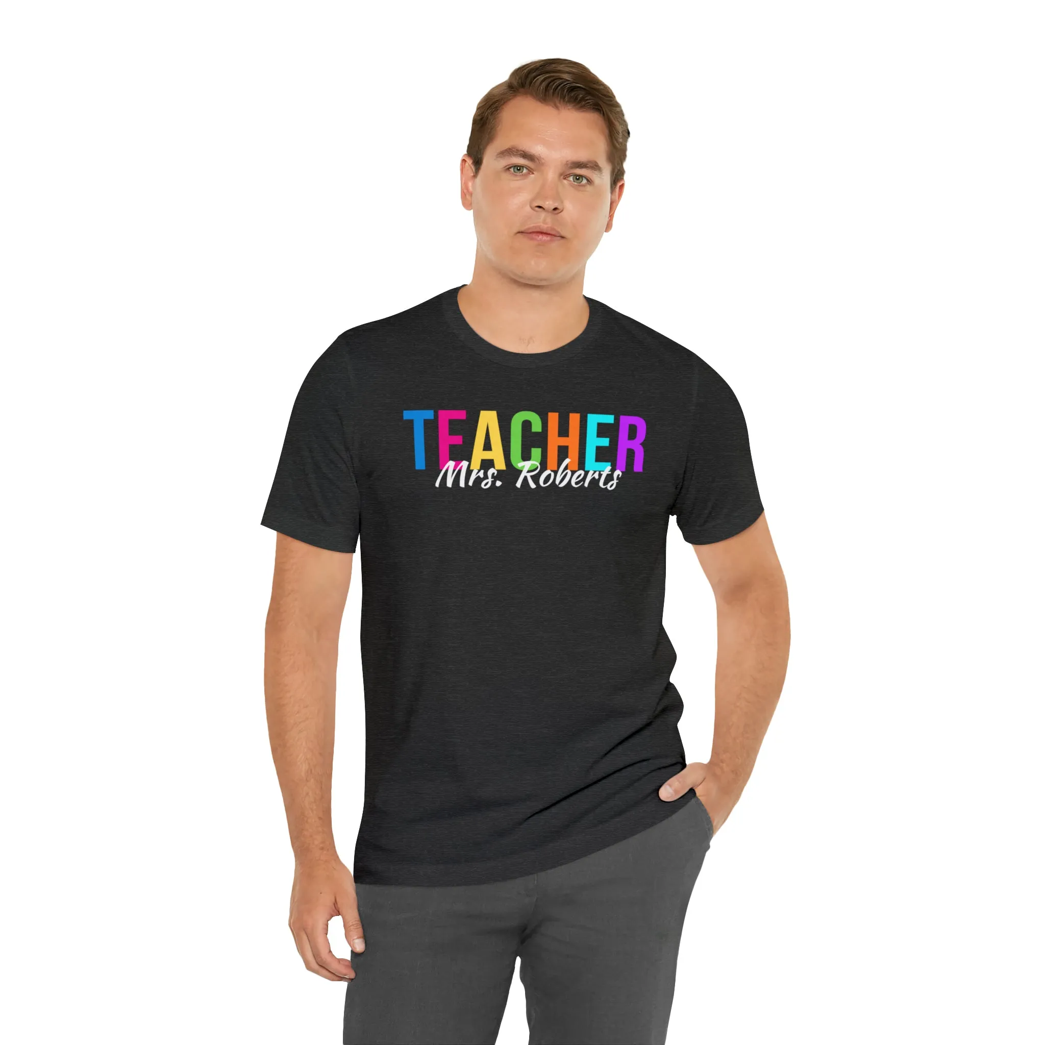 CUSTOM Multicolored Teacher Personalized T-Shirt | Teacher's School Tee |  Bella Canvas 3001 Unisex | School Short Sleeve Tshirt