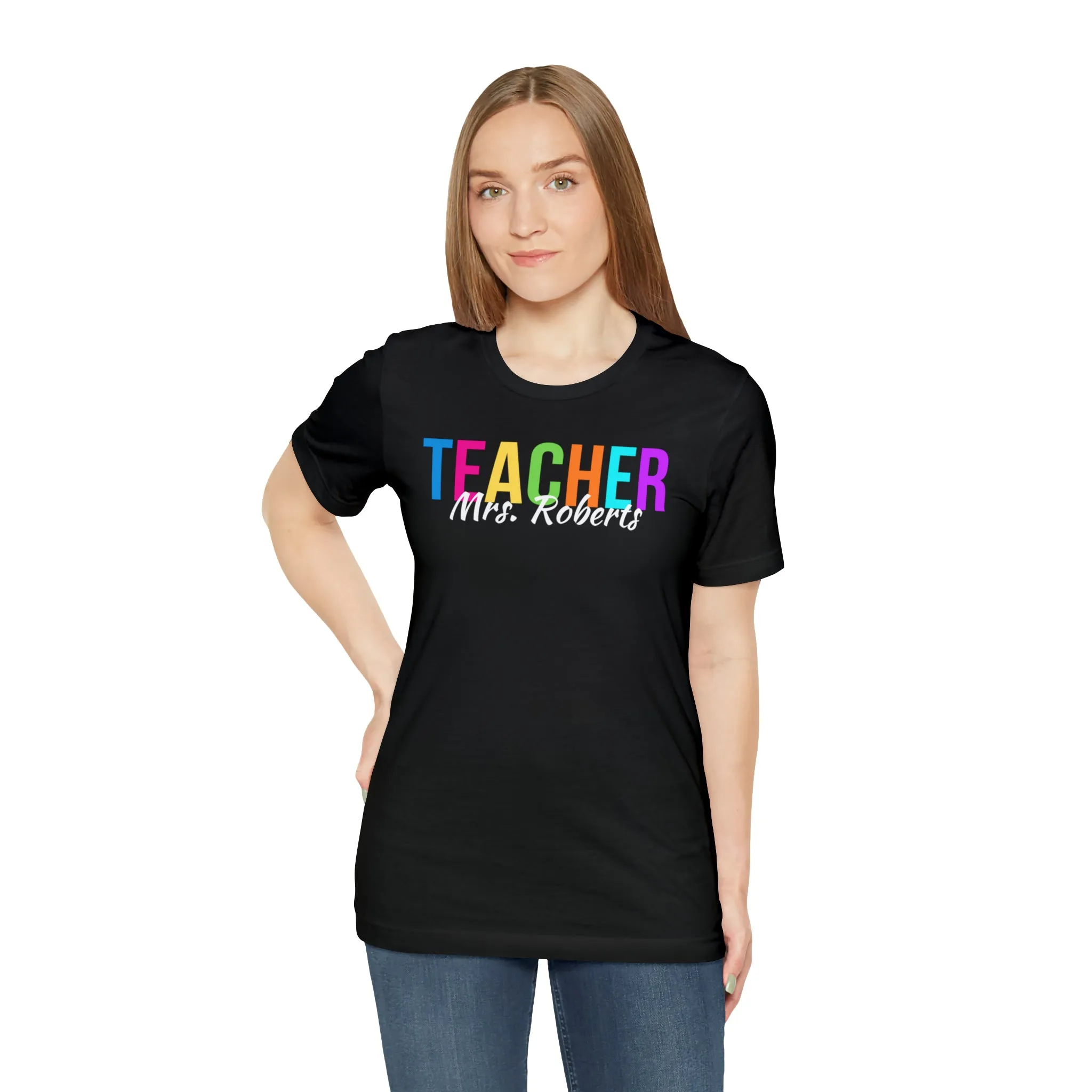 CUSTOM Multicolored Teacher Personalized T-Shirt | Teacher's School Tee |  Bella Canvas 3001 Unisex | School Short Sleeve Tshirt