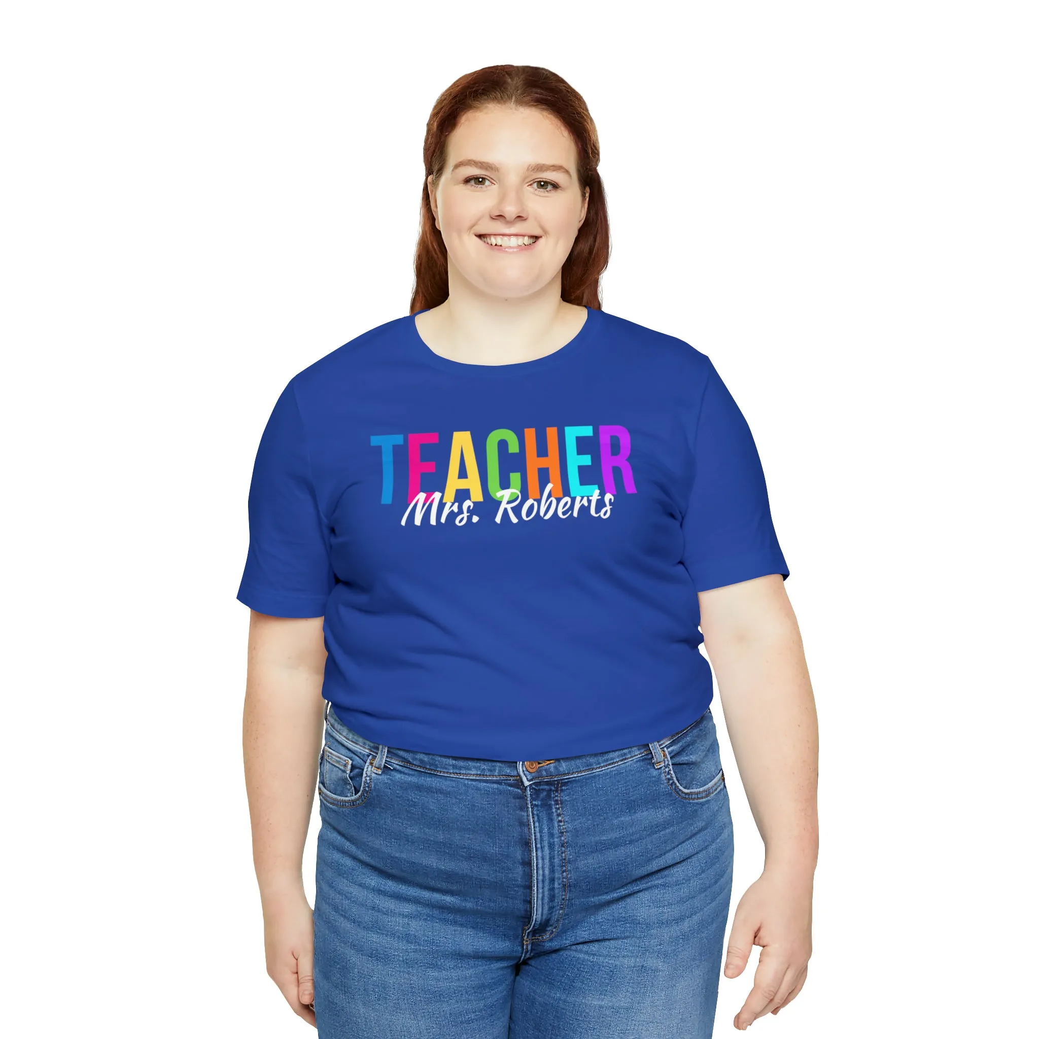 CUSTOM Multicolored Teacher Personalized T-Shirt | Teacher's School Tee |  Bella Canvas 3001 Unisex | School Short Sleeve Tshirt