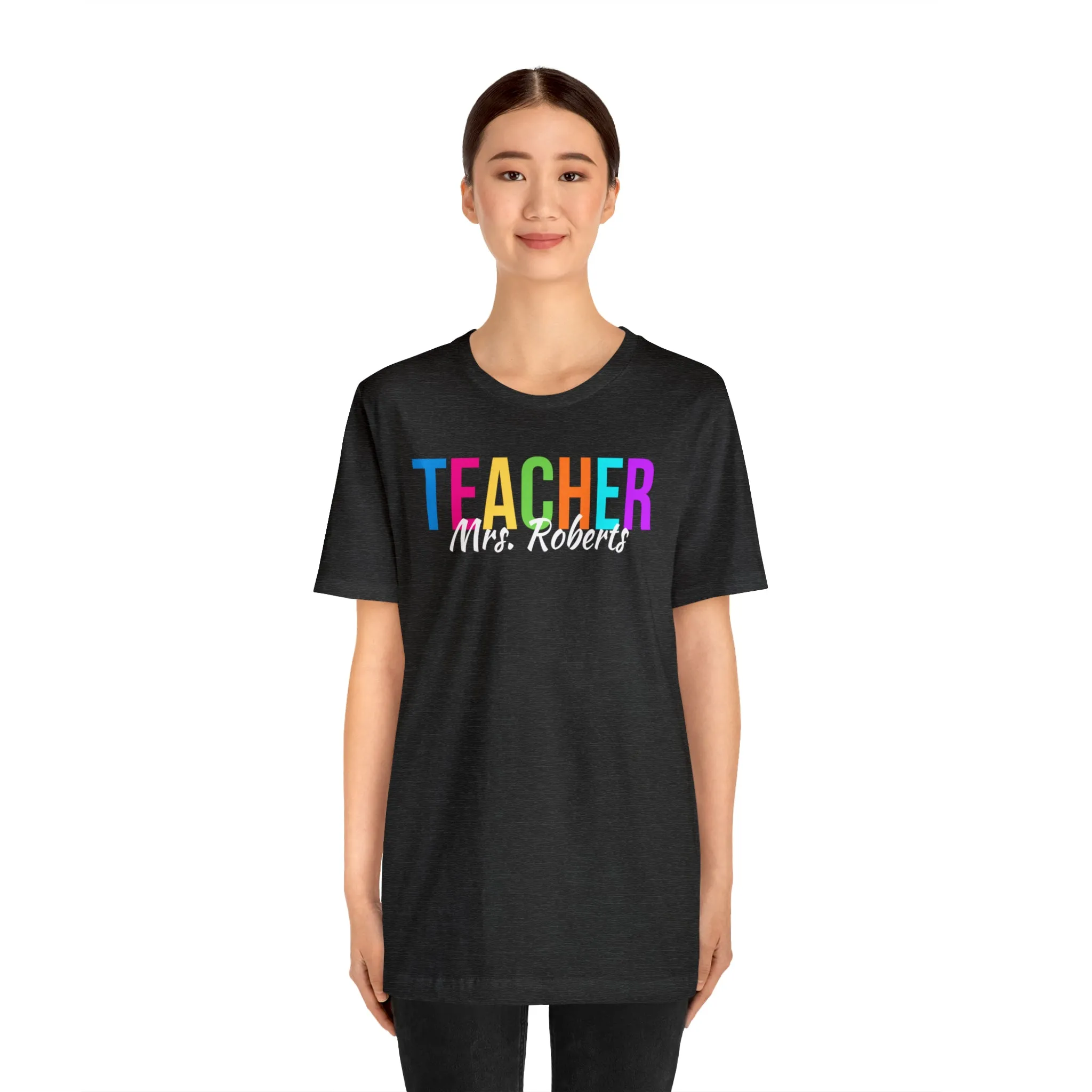 CUSTOM Multicolored Teacher Personalized T-Shirt | Teacher's School Tee |  Bella Canvas 3001 Unisex | School Short Sleeve Tshirt