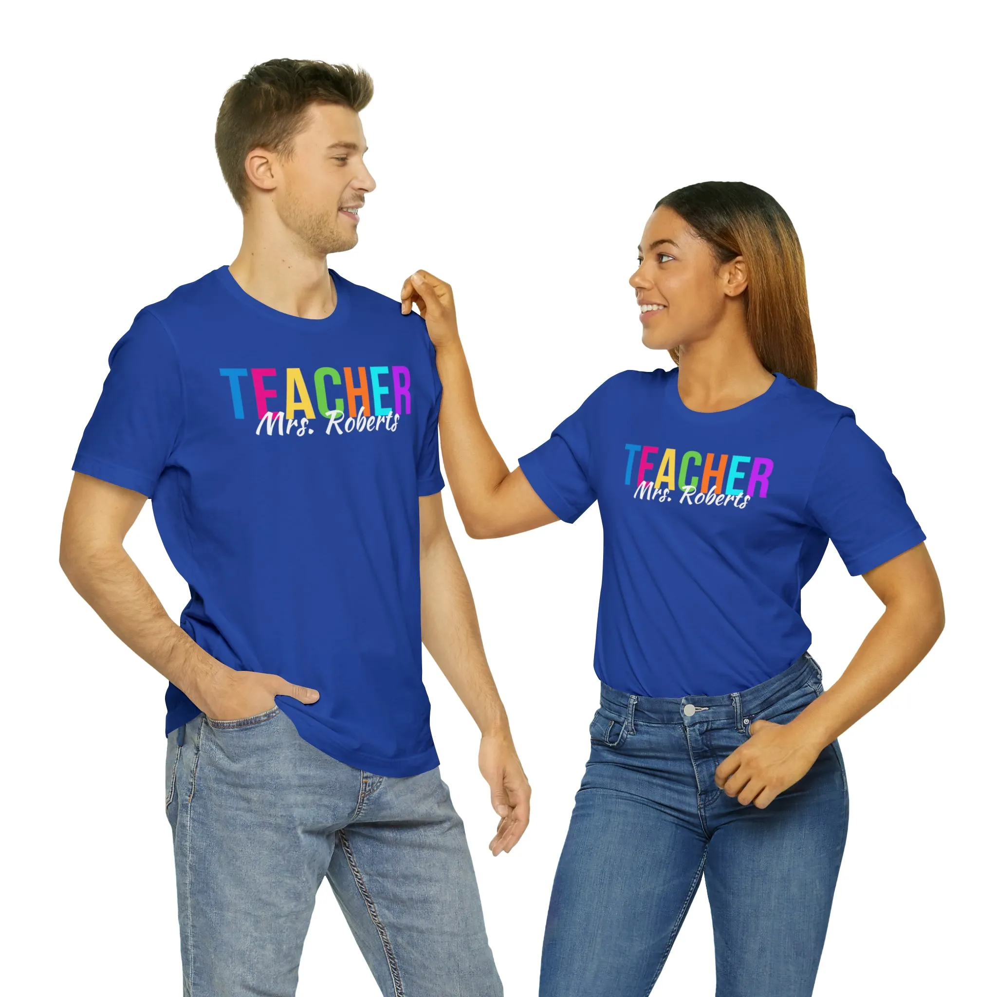 CUSTOM Multicolored Teacher Personalized T-Shirt | Teacher's School Tee |  Bella Canvas 3001 Unisex | School Short Sleeve Tshirt