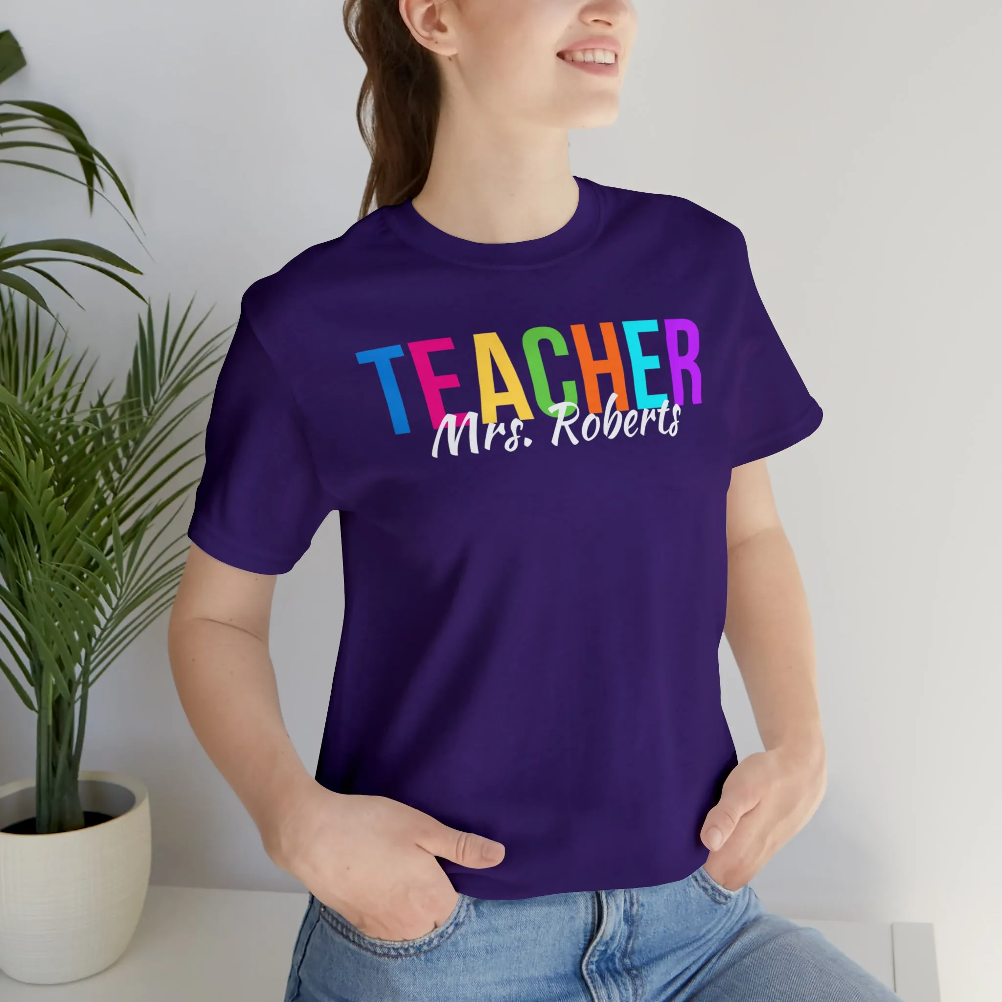CUSTOM Multicolored Teacher Personalized T-Shirt | Teacher's School Tee |  Bella Canvas 3001 Unisex | School Short Sleeve Tshirt