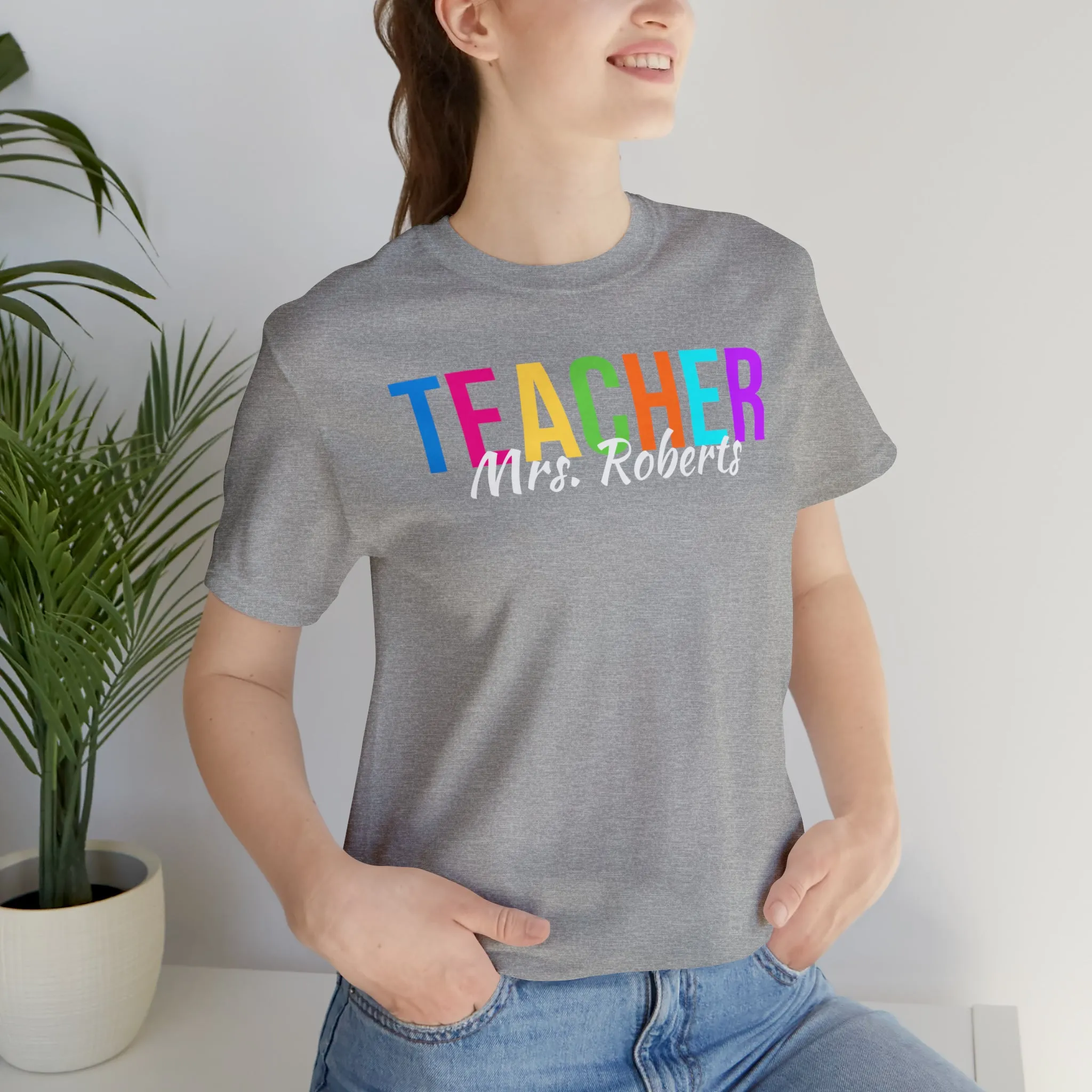 CUSTOM Multicolored Teacher Personalized T-Shirt | Teacher's School Tee |  Bella Canvas 3001 Unisex | School Short Sleeve Tshirt