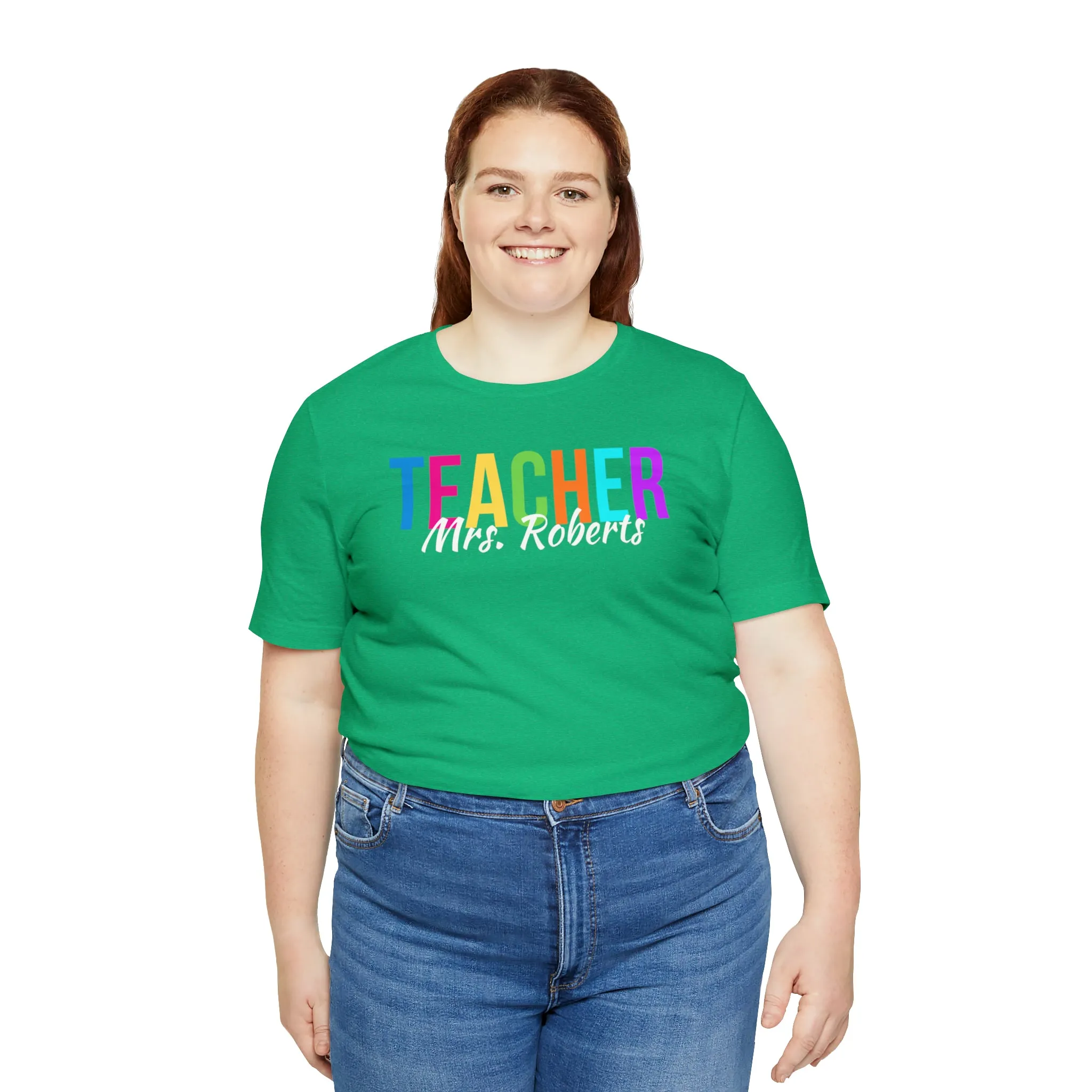 CUSTOM Multicolored Teacher Personalized T-Shirt | Teacher's School Tee |  Bella Canvas 3001 Unisex | School Short Sleeve Tshirt