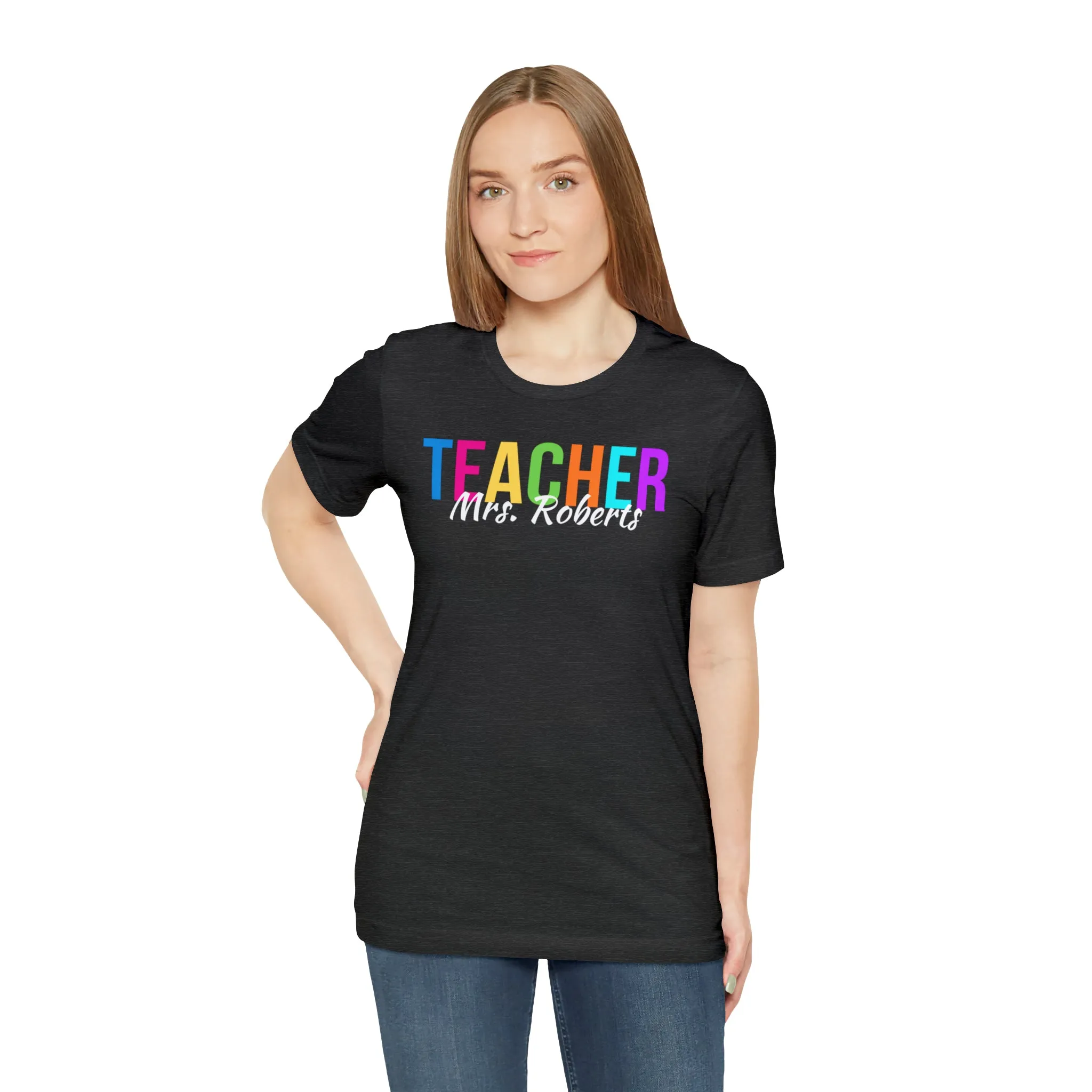CUSTOM Multicolored Teacher Personalized T-Shirt | Teacher's School Tee |  Bella Canvas 3001 Unisex | School Short Sleeve Tshirt