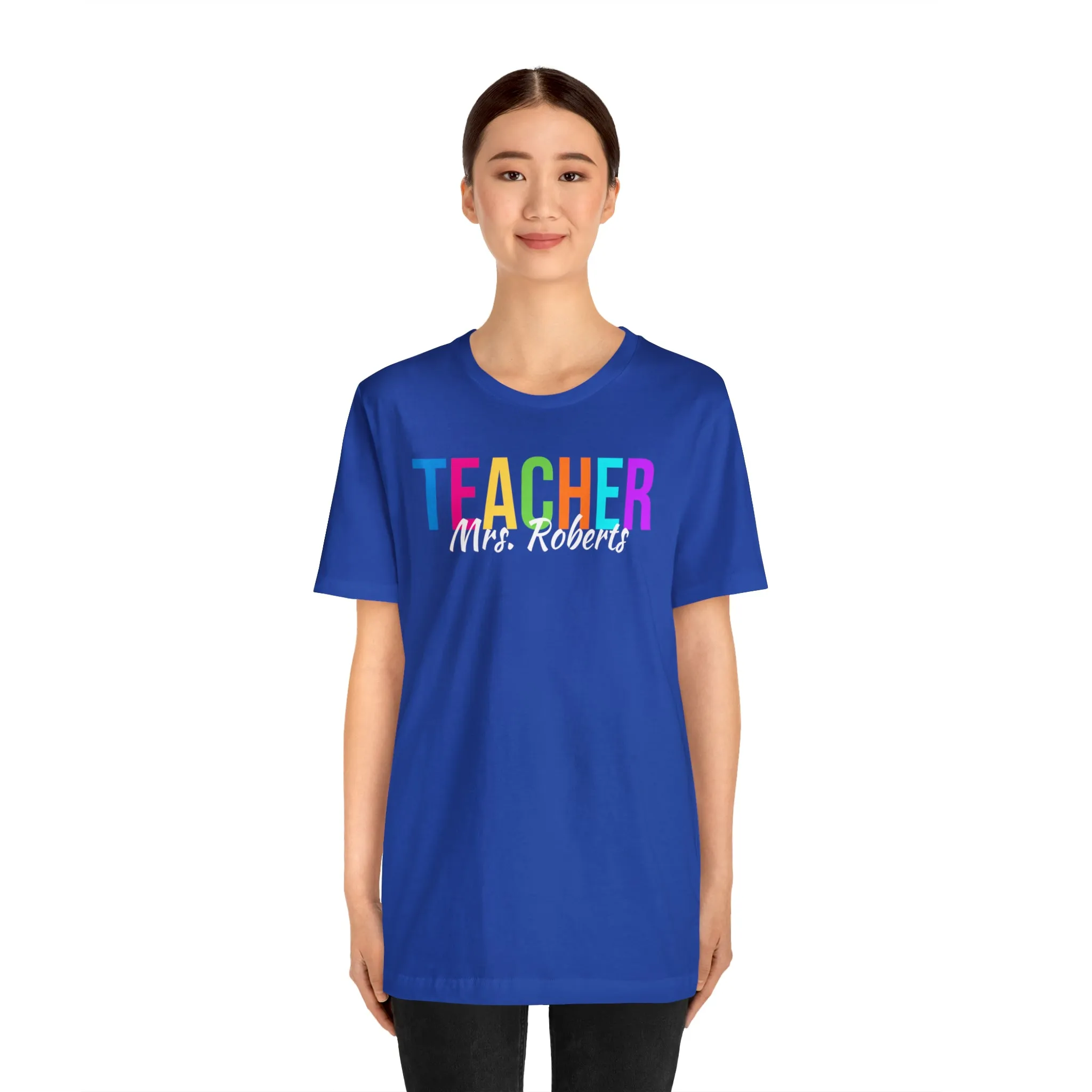 CUSTOM Multicolored Teacher Personalized T-Shirt | Teacher's School Tee |  Bella Canvas 3001 Unisex | School Short Sleeve Tshirt