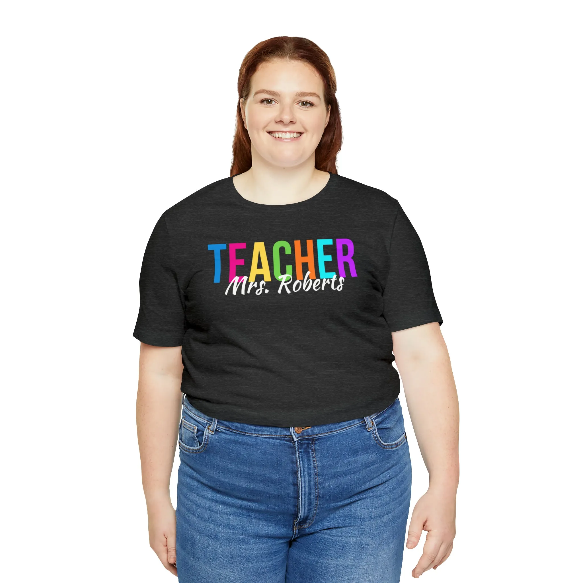 CUSTOM Multicolored Teacher Personalized T-Shirt | Teacher's School Tee |  Bella Canvas 3001 Unisex | School Short Sleeve Tshirt