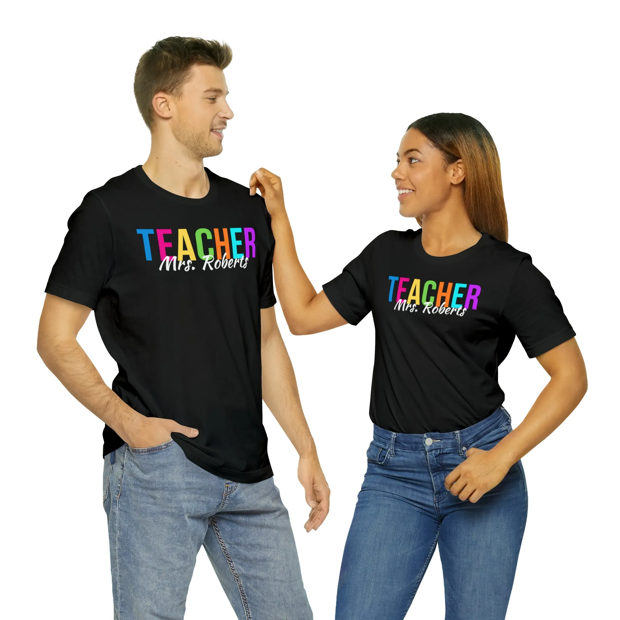 CUSTOM Multicolored Teacher Personalized T-Shirt | Teacher's School Tee |  Bella Canvas 3001 Unisex | School Short Sleeve Tshirt