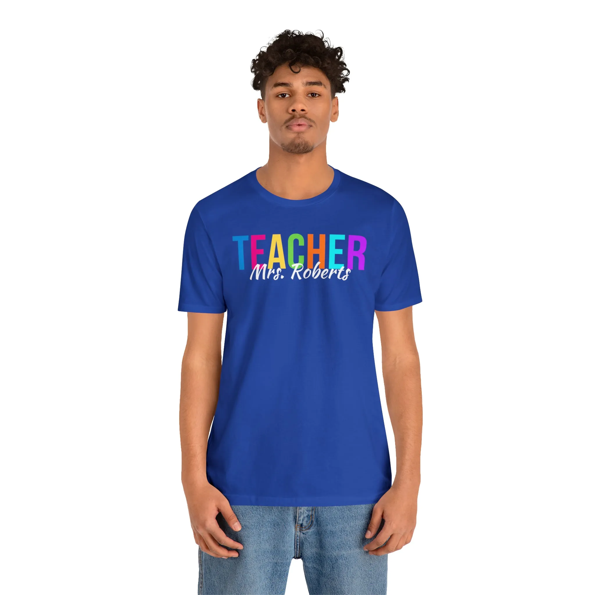 CUSTOM Multicolored Teacher Personalized T-Shirt | Teacher's School Tee |  Bella Canvas 3001 Unisex | School Short Sleeve Tshirt