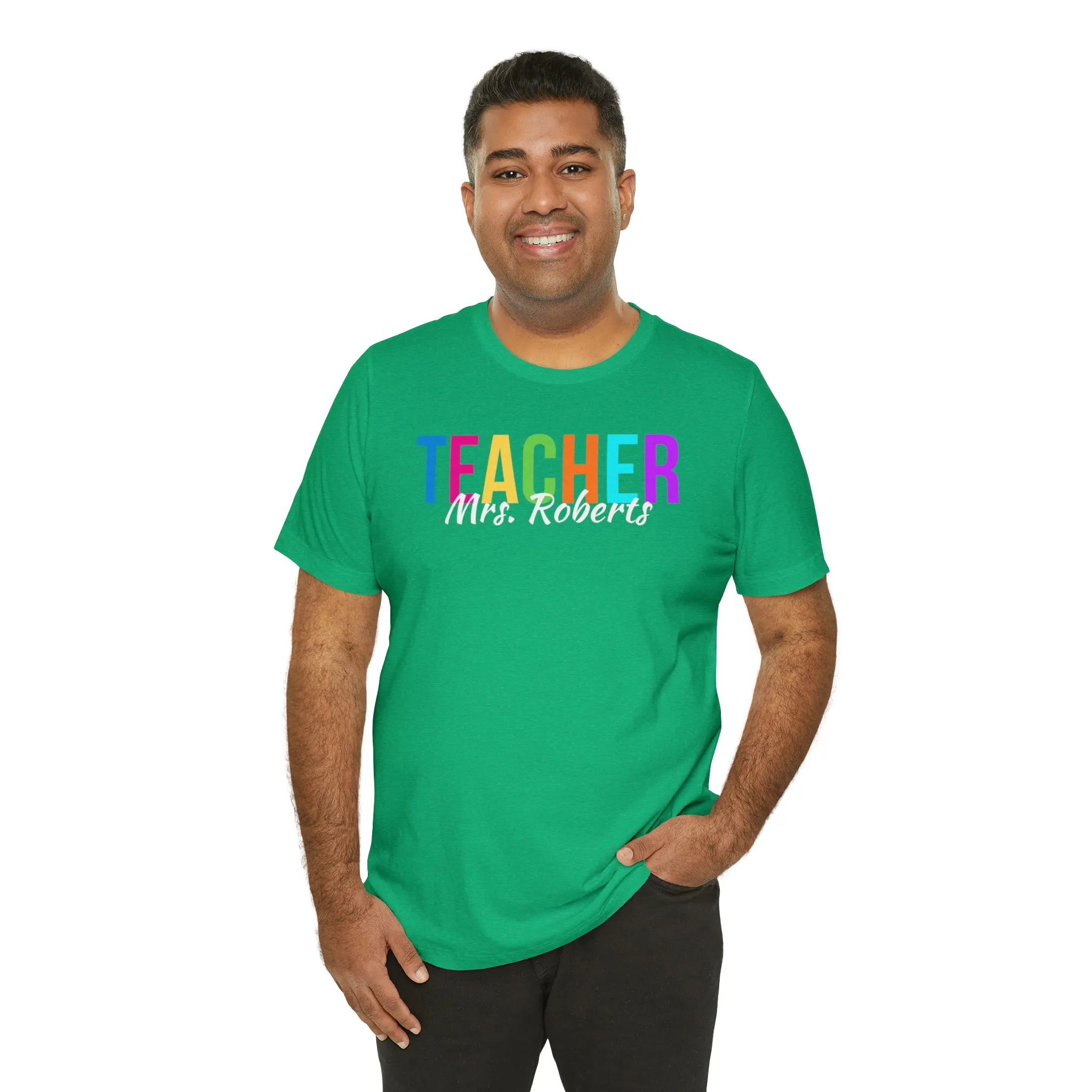 CUSTOM Multicolored Teacher Personalized T-Shirt | Teacher's School Tee |  Bella Canvas 3001 Unisex | School Short Sleeve Tshirt
