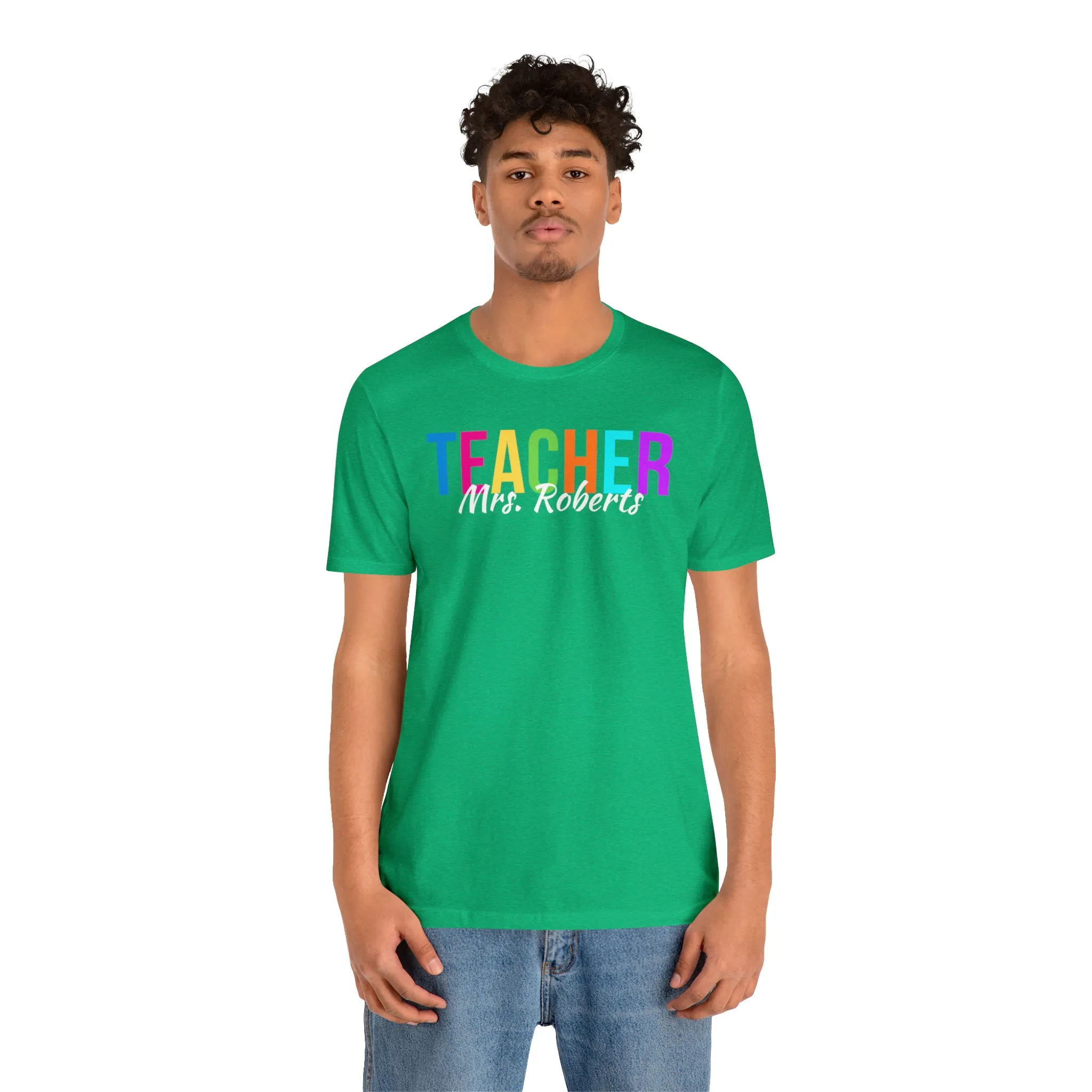 CUSTOM Multicolored Teacher Personalized T-Shirt | Teacher's School Tee |  Bella Canvas 3001 Unisex | School Short Sleeve Tshirt