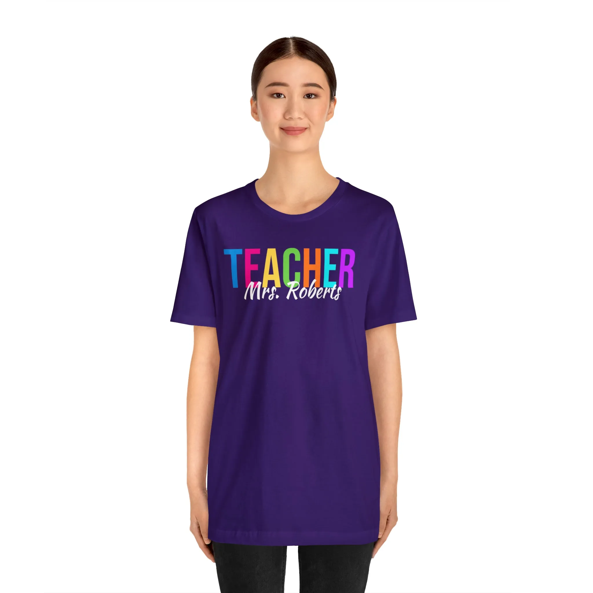 CUSTOM Multicolored Teacher Personalized T-Shirt | Teacher's School Tee |  Bella Canvas 3001 Unisex | School Short Sleeve Tshirt