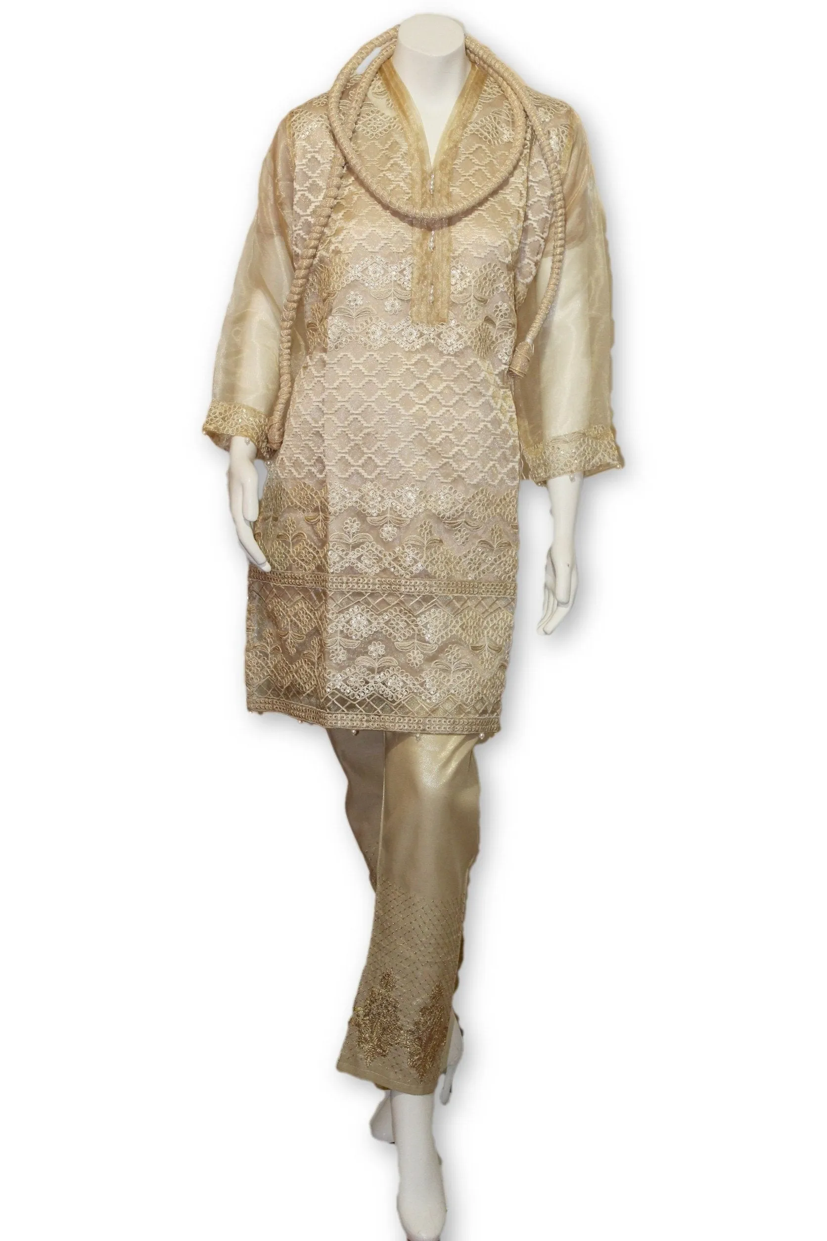 D19 Pakistani Indian Women Embroidered Organza Formal Dress