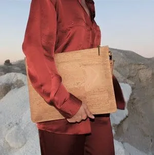 Delta Handcrafted Cork Vegan Large Clutch Pouch | Natural