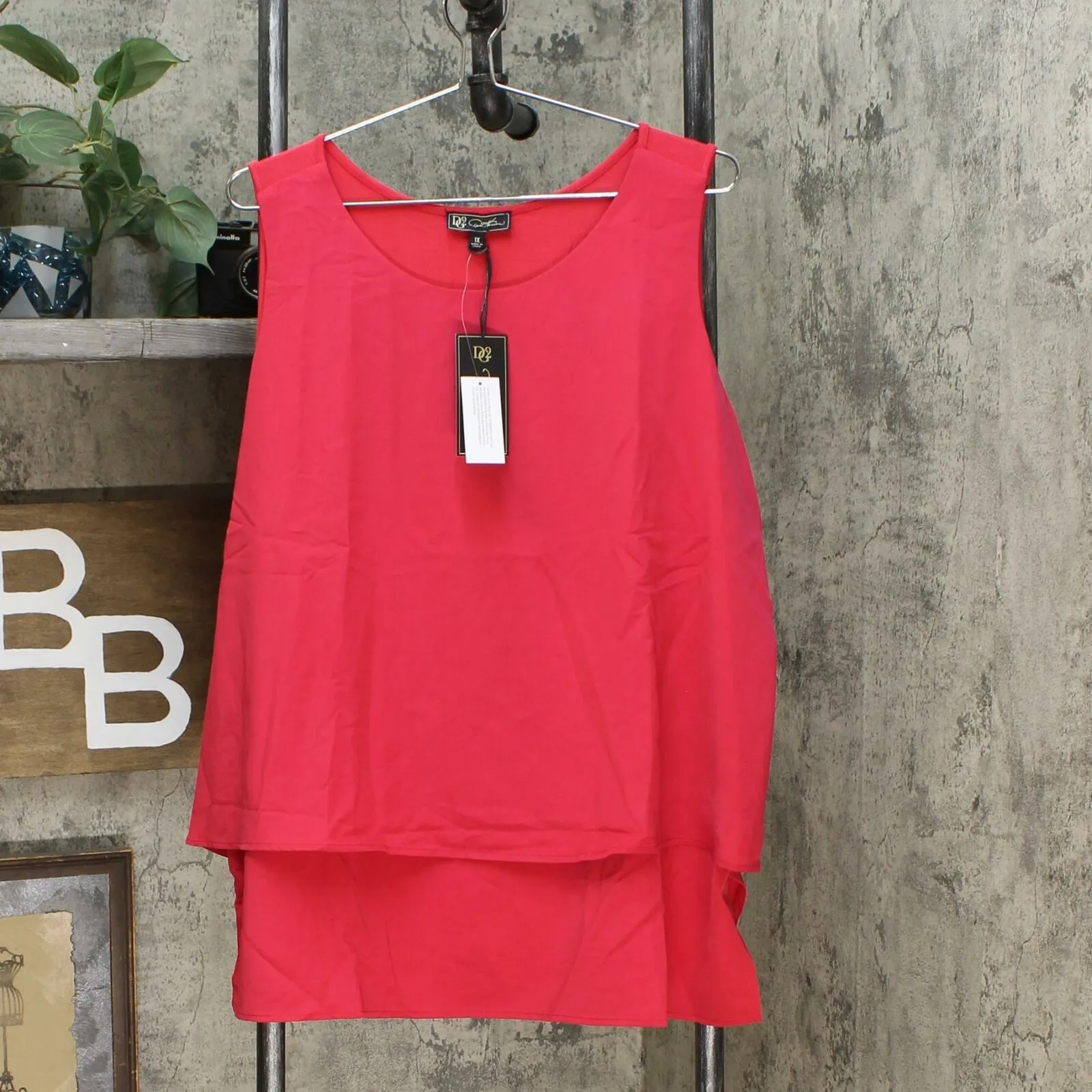 DG2 By Diane Gilman Plus Size Mixed Media Easy Tank Top Blouse