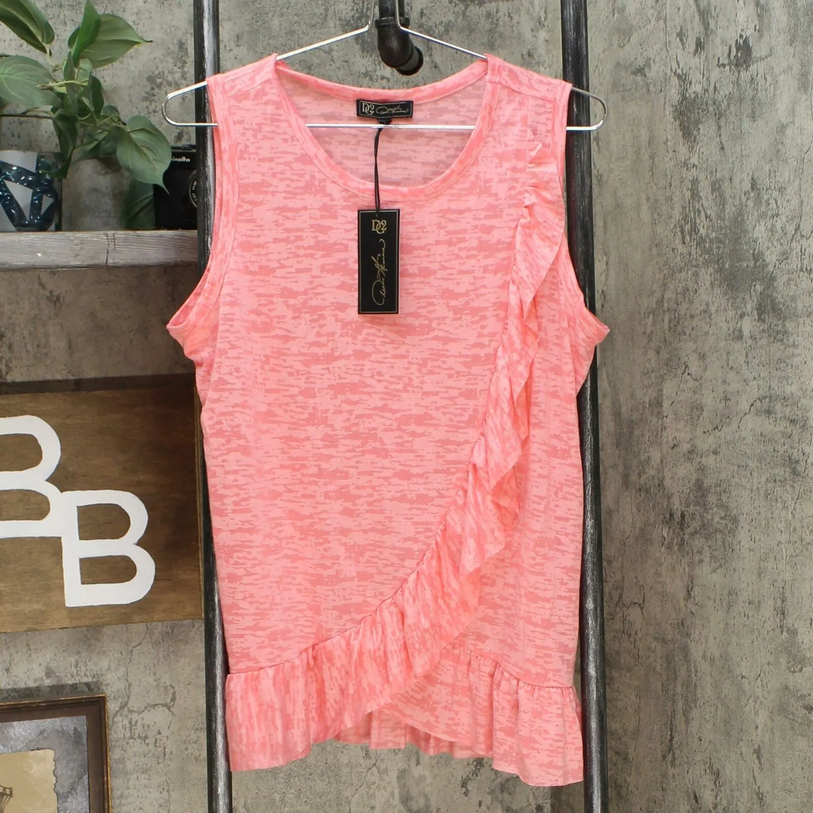 DG2 by Diane Gilman Women's Burnout Crossover Ruffle Tank Top