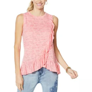 DG2 by Diane Gilman Women's Burnout Crossover Ruffle Tank Top