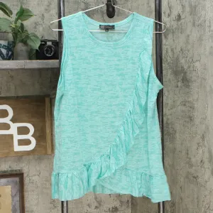 DG2 by Diane Gilman Women's Burnout Ruffle Tank Top Aqua Large
