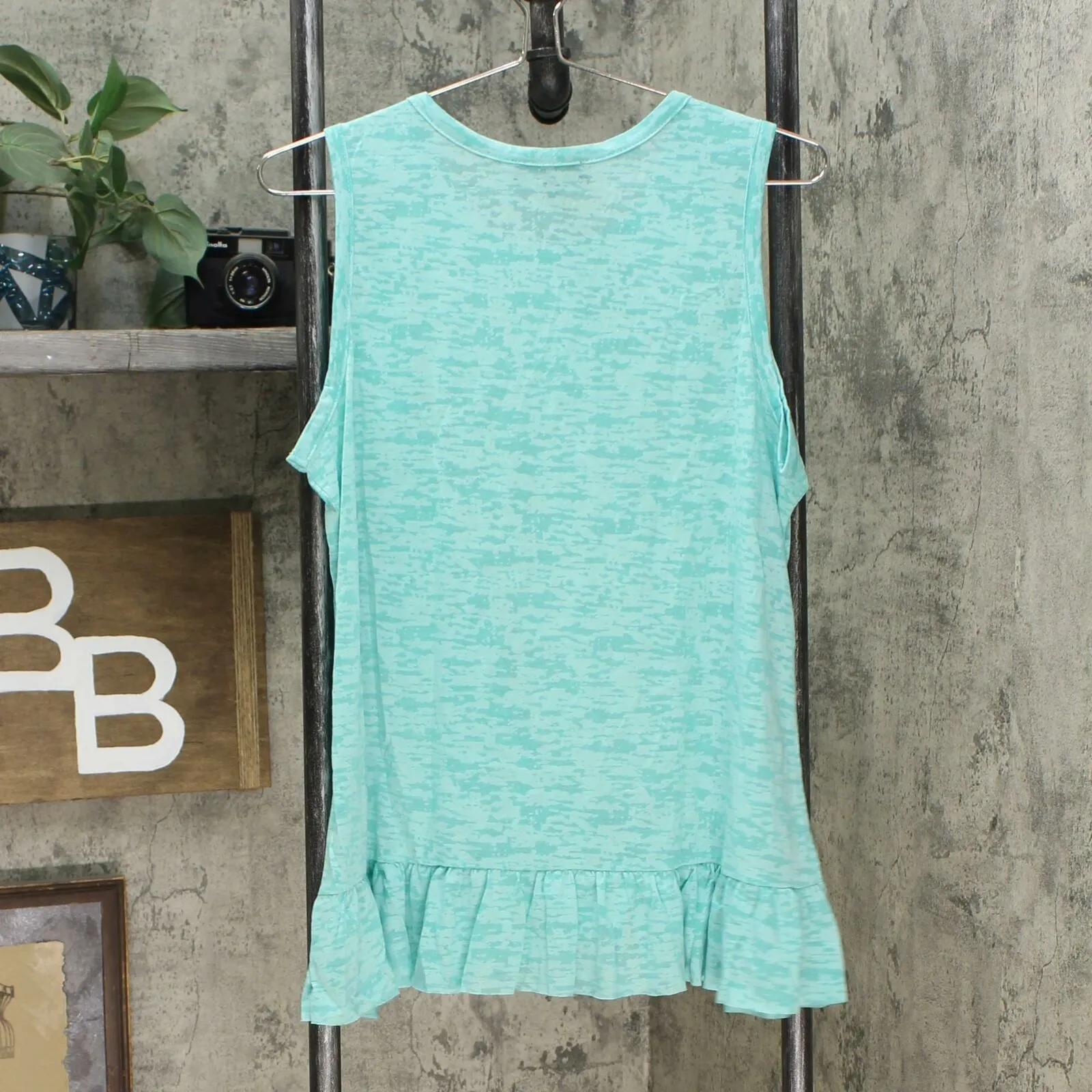 DG2 by Diane Gilman Women's Burnout Ruffle Tank Top Aqua Large