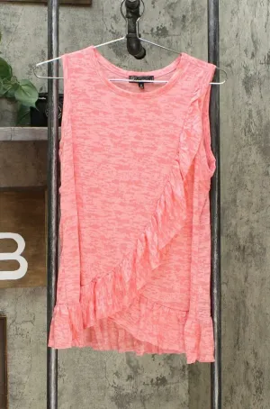 DG2 by Diane Gilman Women's Burnout Ruffle Tank Top Pink Medium