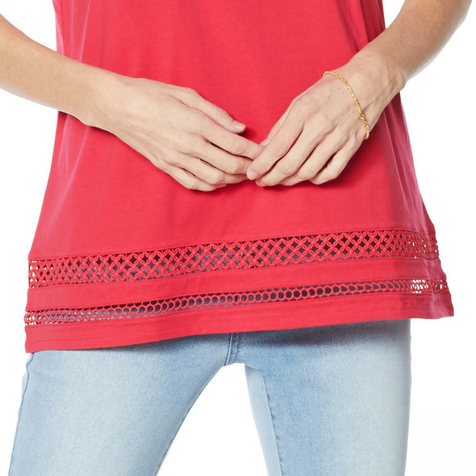 DG2 by Diane Gilman Women's Crochet Trim Tank Top Red Large