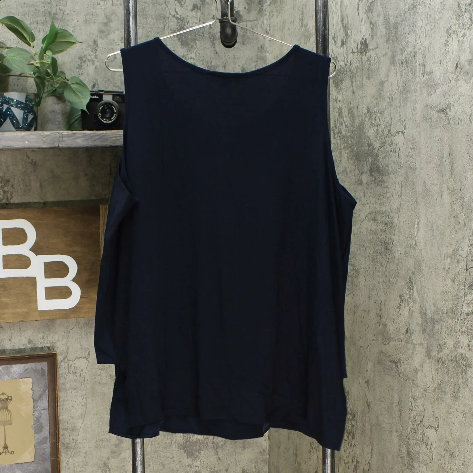 DG2 by Diane Gilman Women's Mixed Media Easy Tank Navy Plus 1X