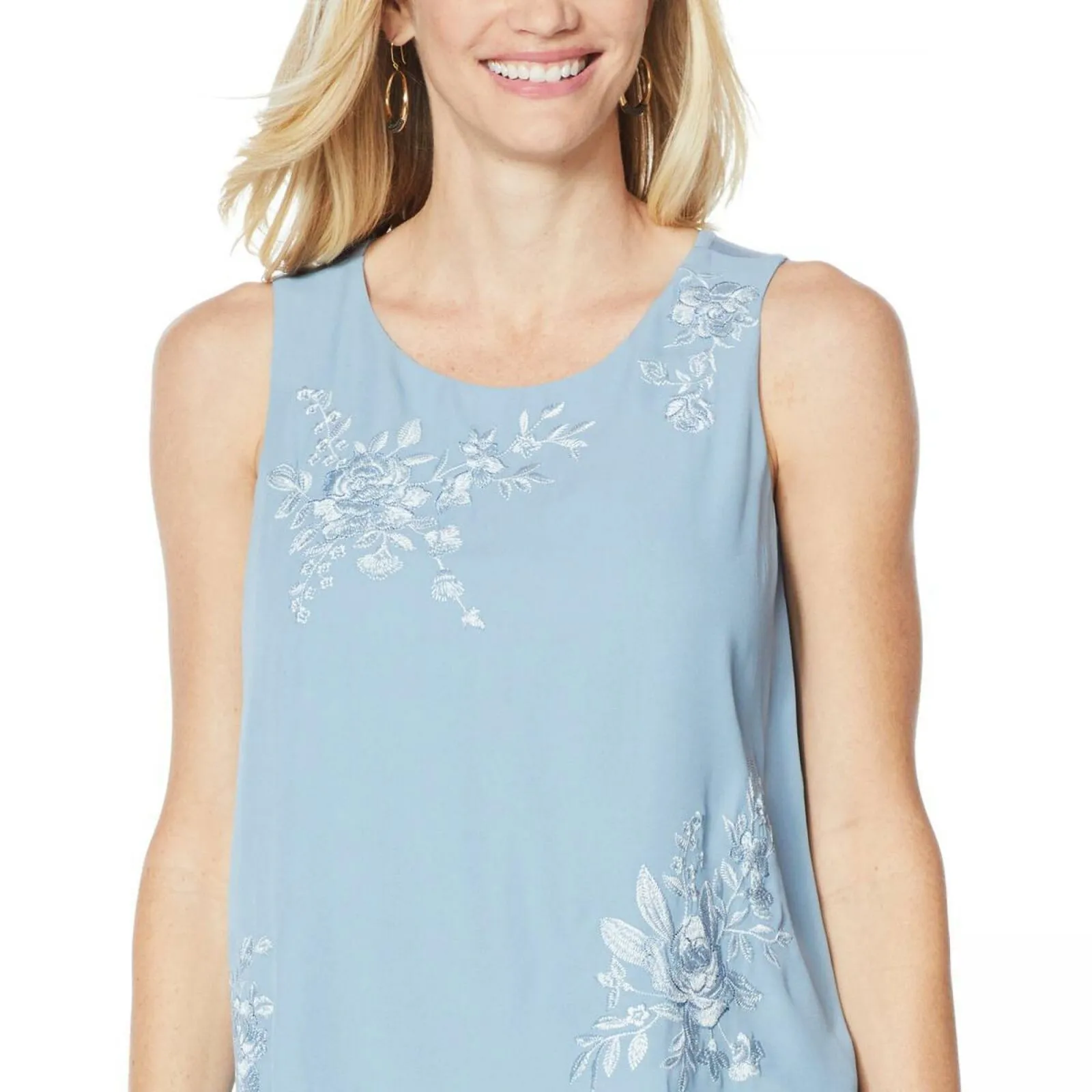 DG2 by Diane Gilman Women's Plus Size Embroidered Mixed Media Tank Top
