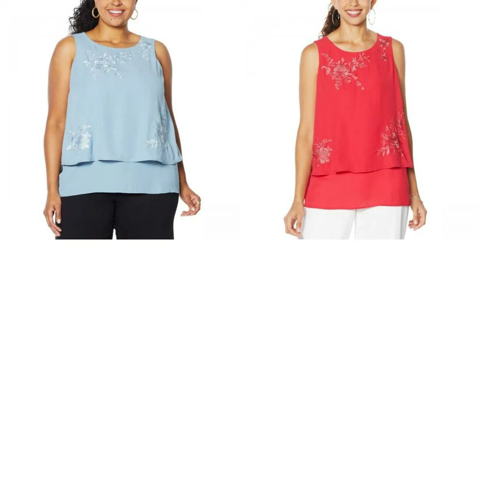 DG2 by Diane Gilman Women's Plus Size Embroidered Mixed Media Tank Top