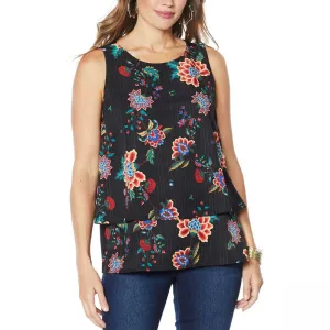 DG2 by Diane Gilman Women's Plus Size Patterned Easy Tank Top
