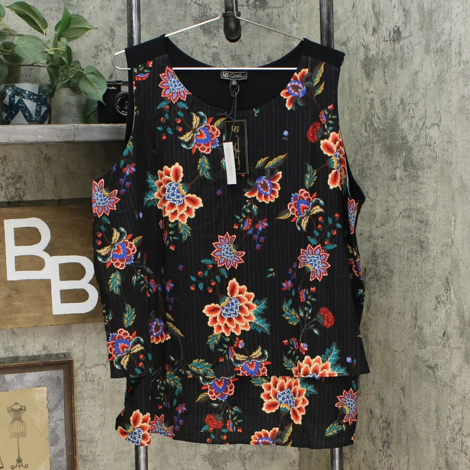 DG2 by Diane Gilman Women's Plus Size Patterned Easy Tank Top