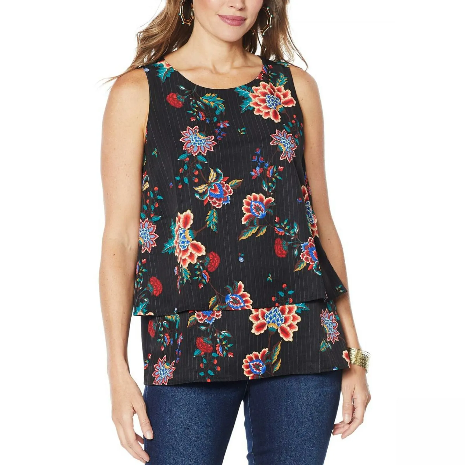 DG2 by Diane Gilman Women's Plus Size Patterned Easy Tank Top