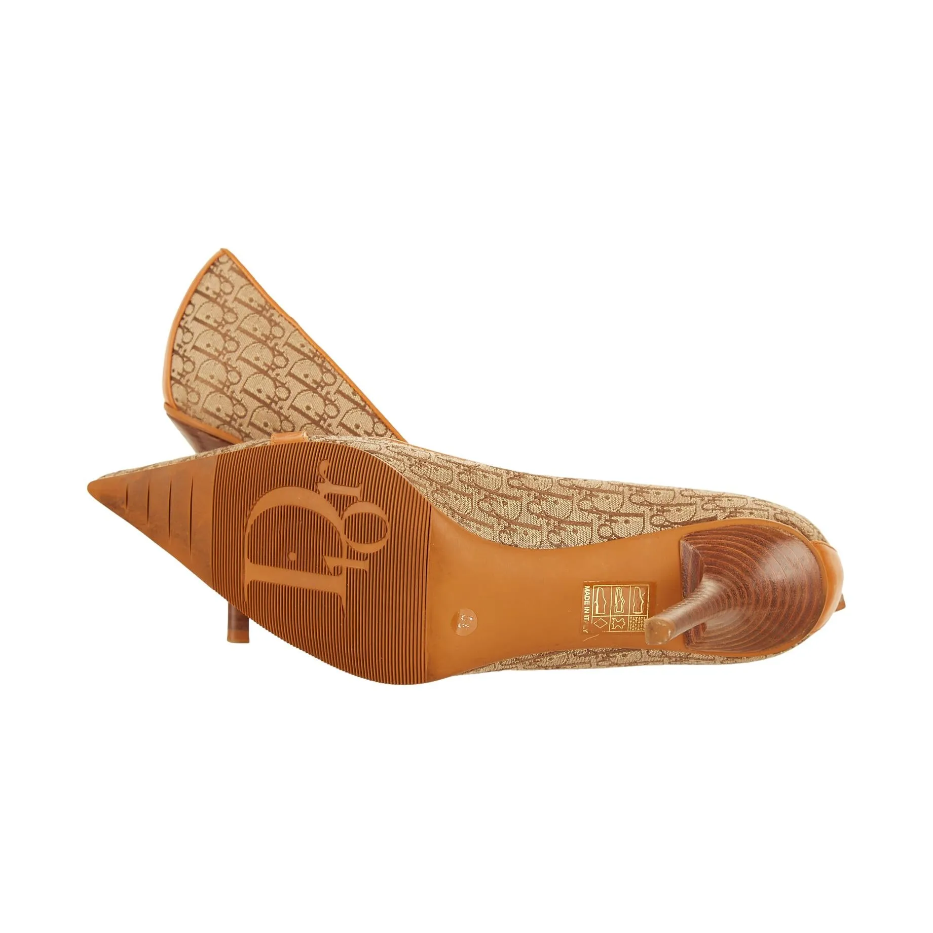 Dior Tan Logo Plaque Heels