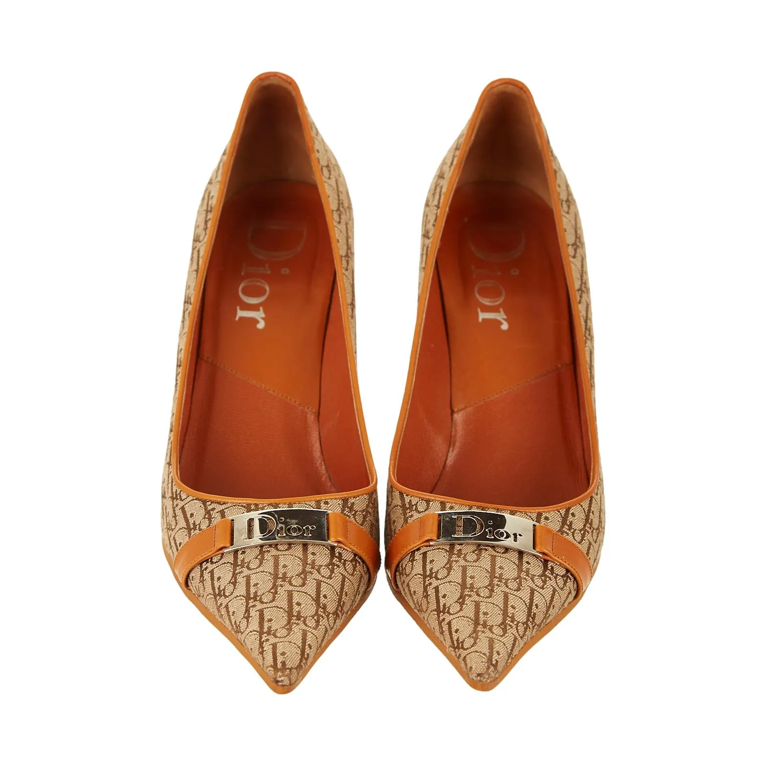 Dior Tan Logo Plaque Heels