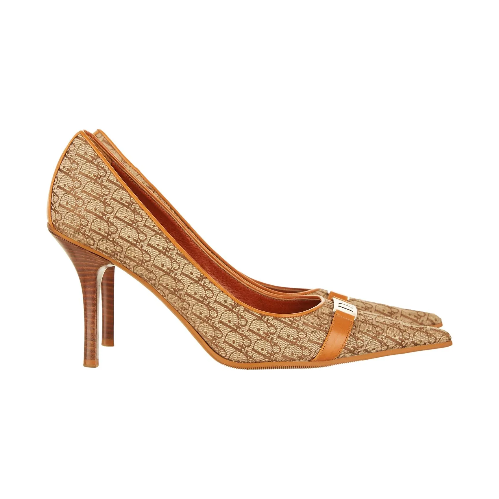 Dior Tan Logo Plaque Heels