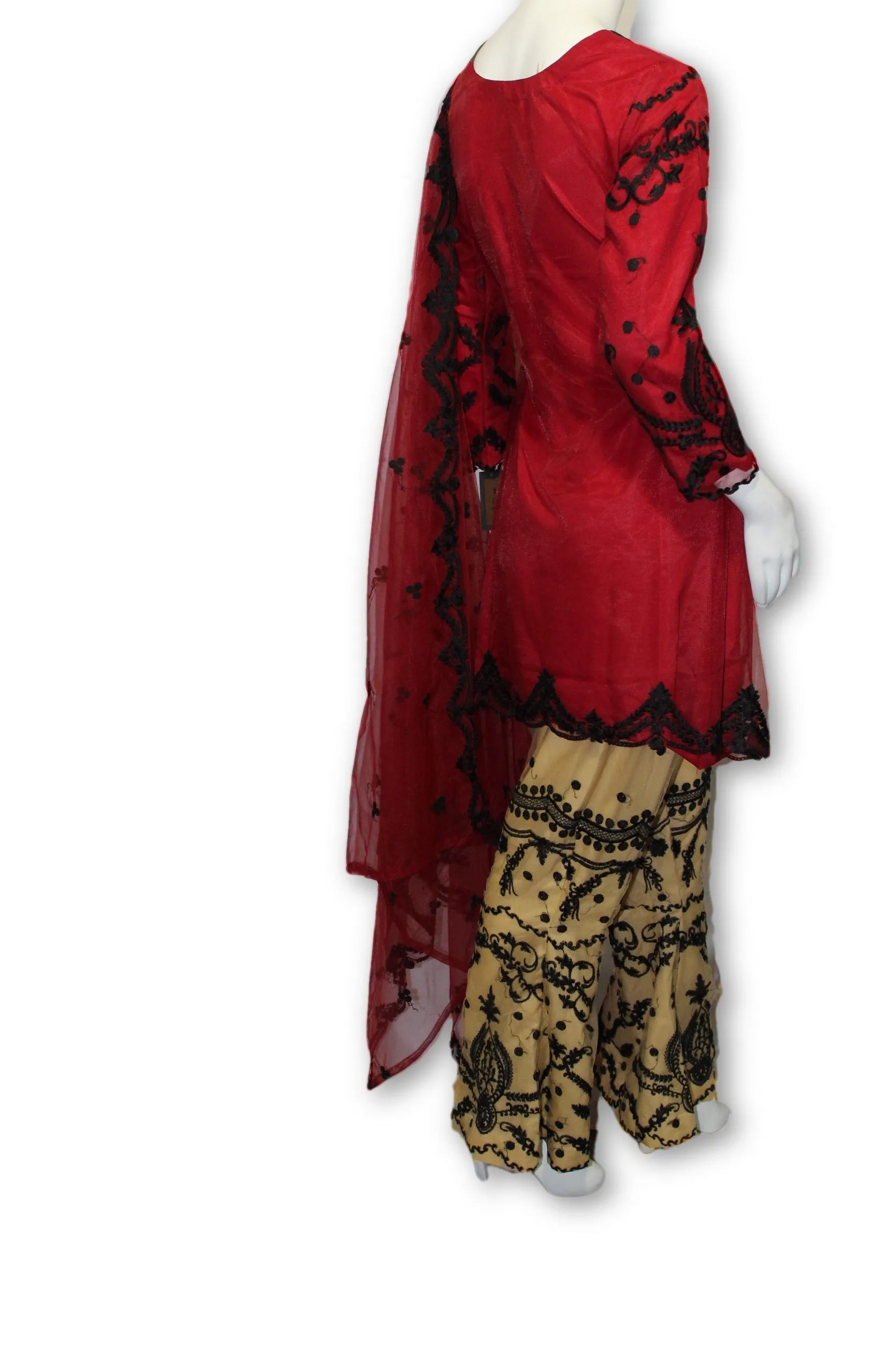 E17 Pakistani Indian 3 Pc Party Wear Net Embroidered Dress