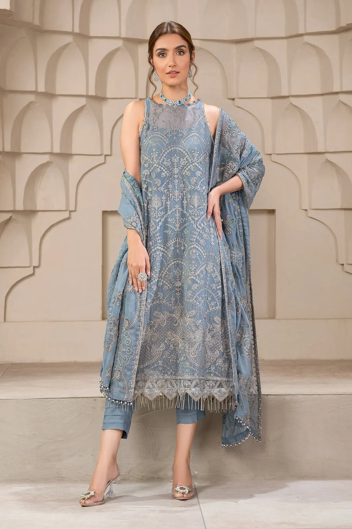 Embellished Blue Pakistani Salwar Kameez Suit Dress