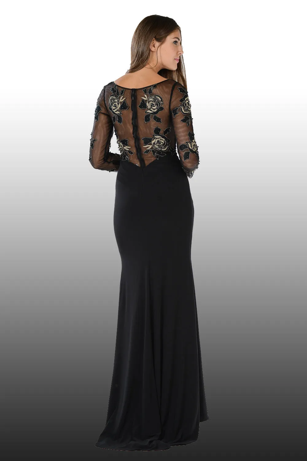 Embroidered Mesh Gown