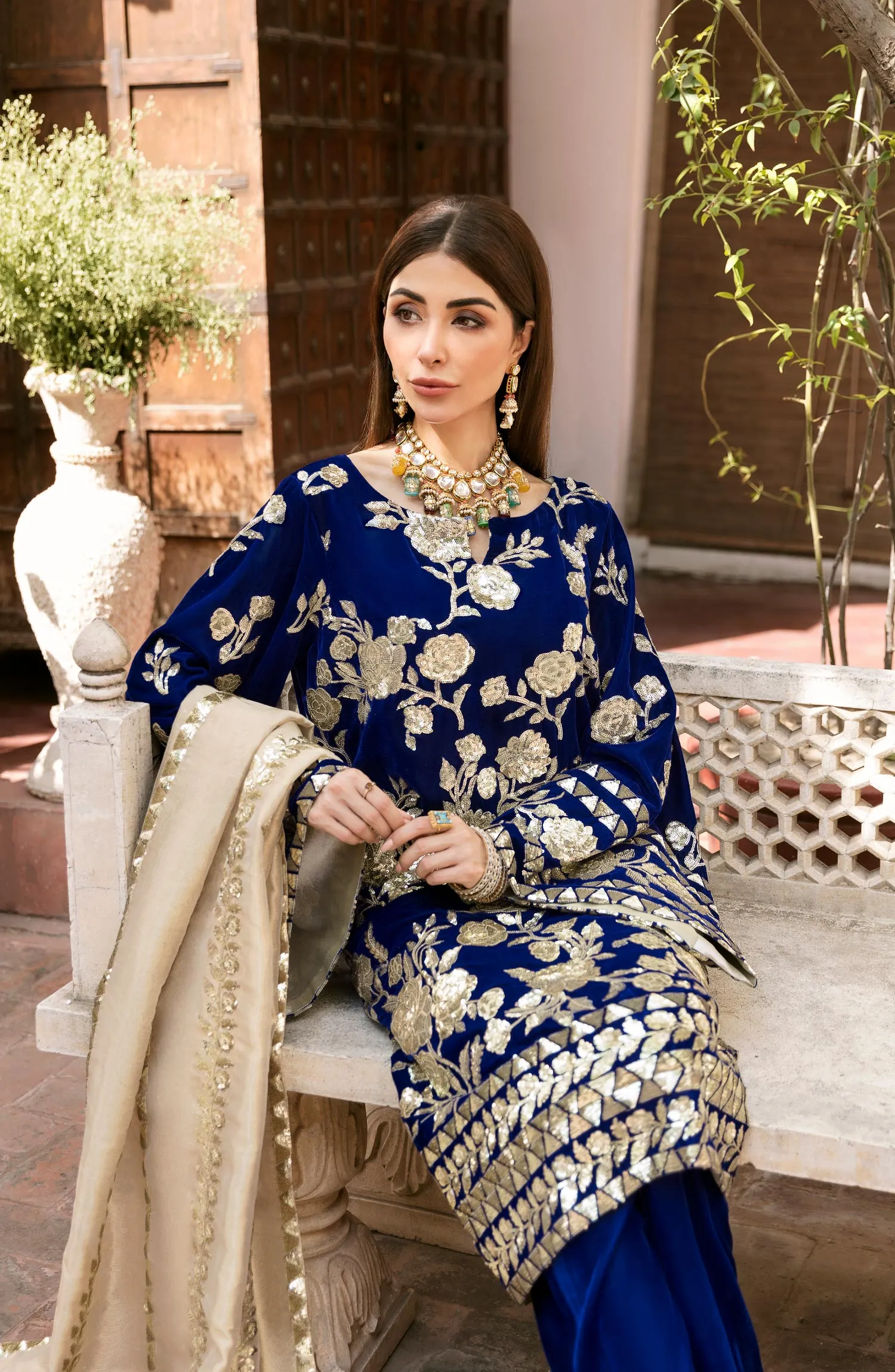 Embroidered Salwar Kameez in Royal Blue Shade #PF282