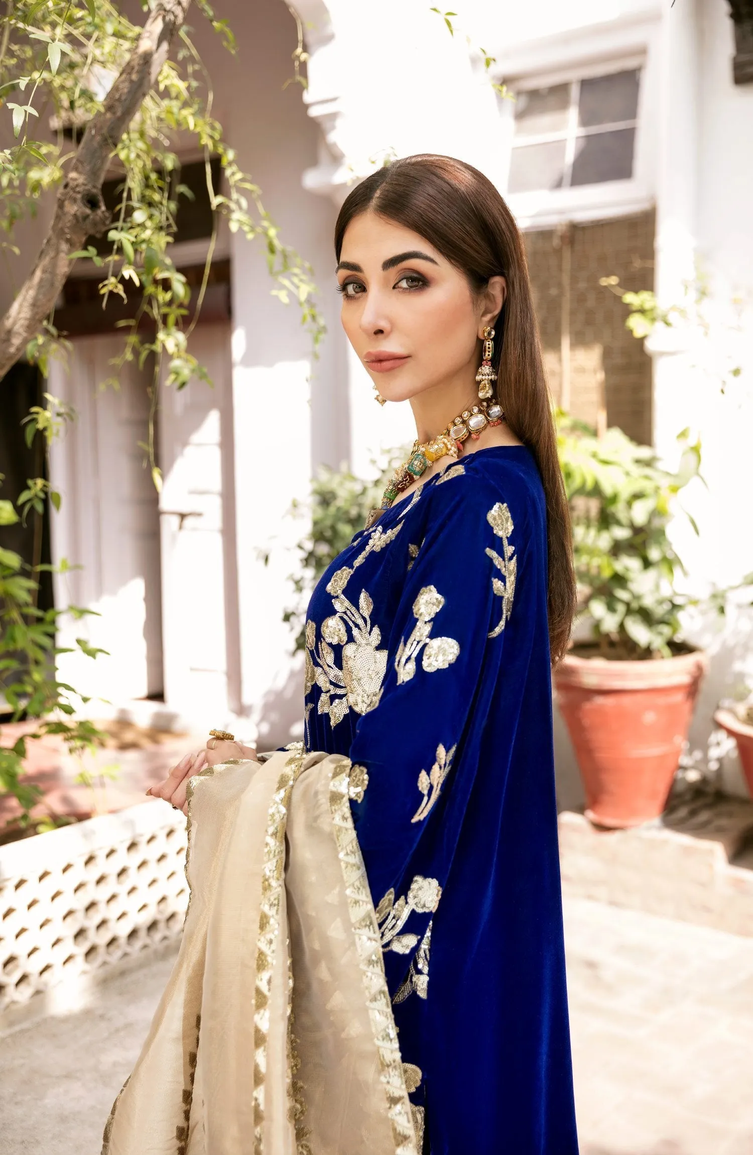 Embroidered Salwar Kameez in Royal Blue Shade #PF282