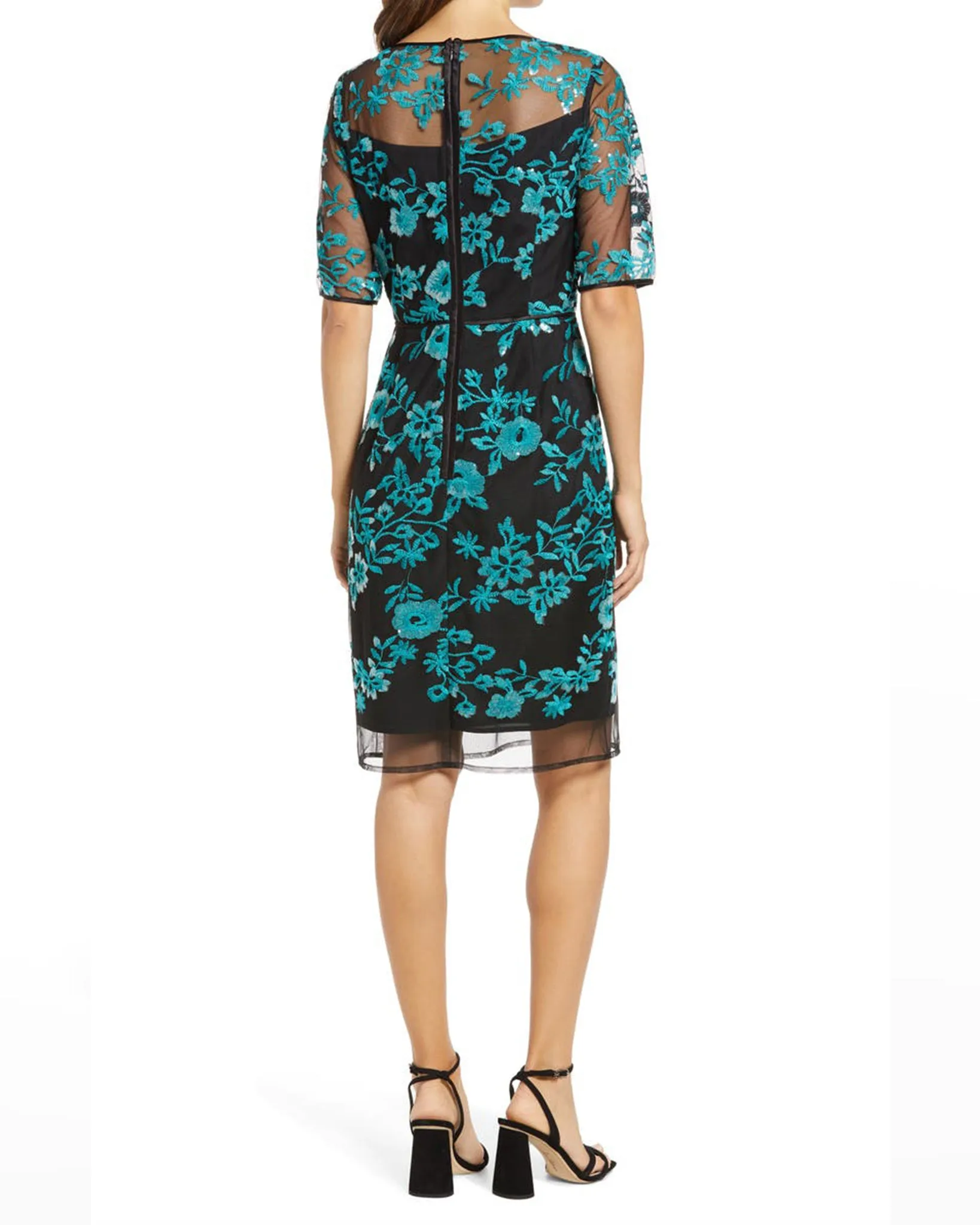 Embroidery Illusion Dress in Teal
