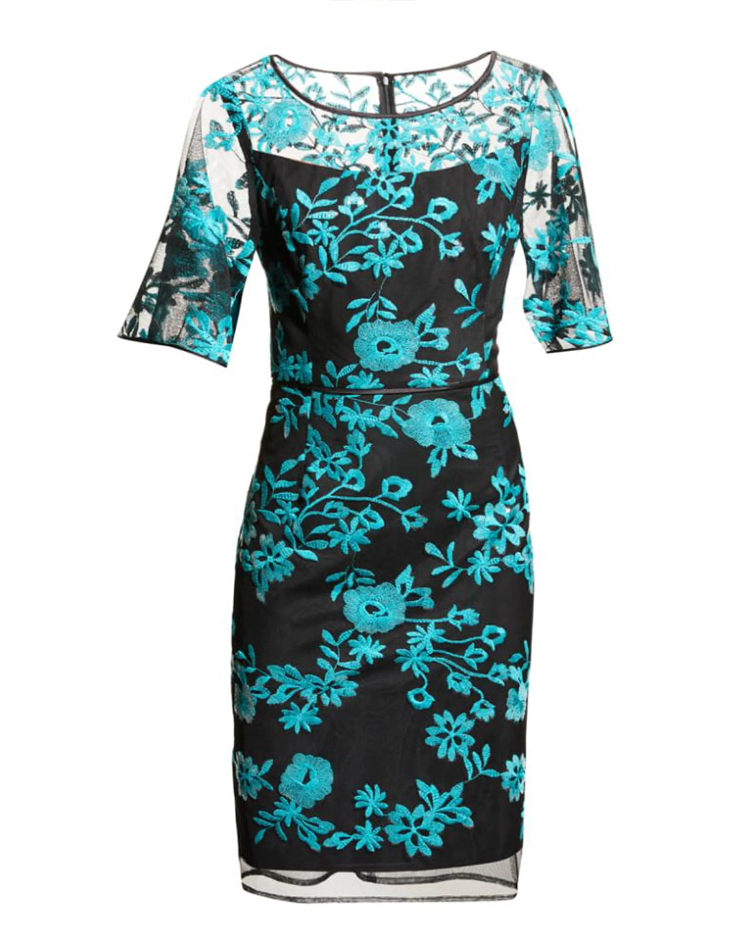 Embroidery Illusion Dress in Teal