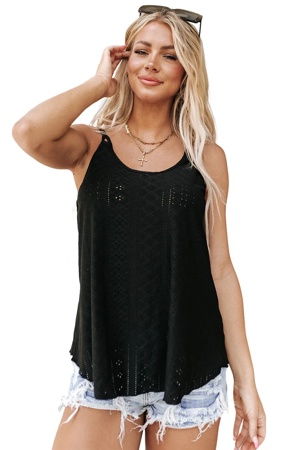 Eyelet Strappy Scoop-Neck Tank Top