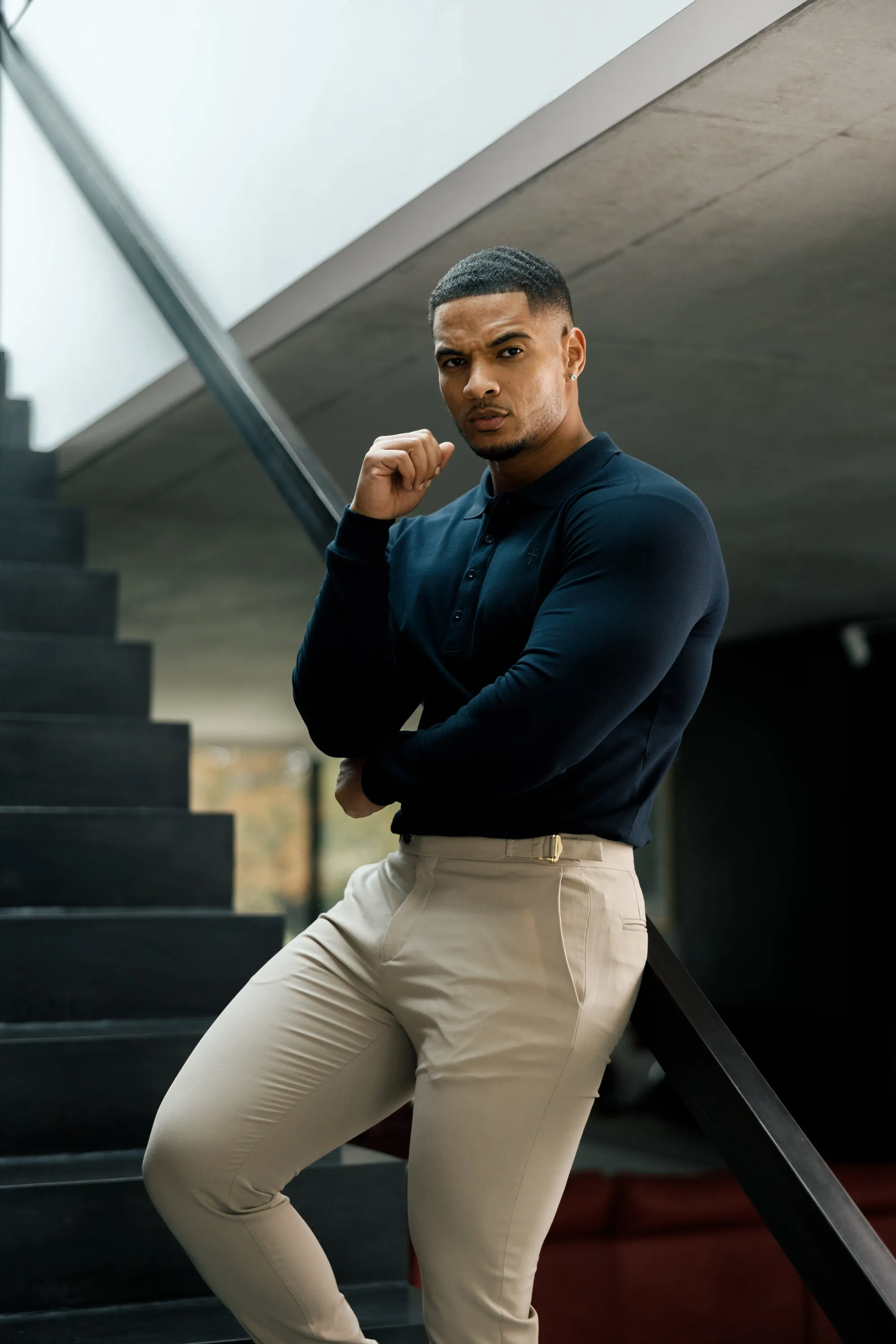 Father Sons Slim Formal Beige Stretch Trousers With Gold Waist Adjusters - FST017