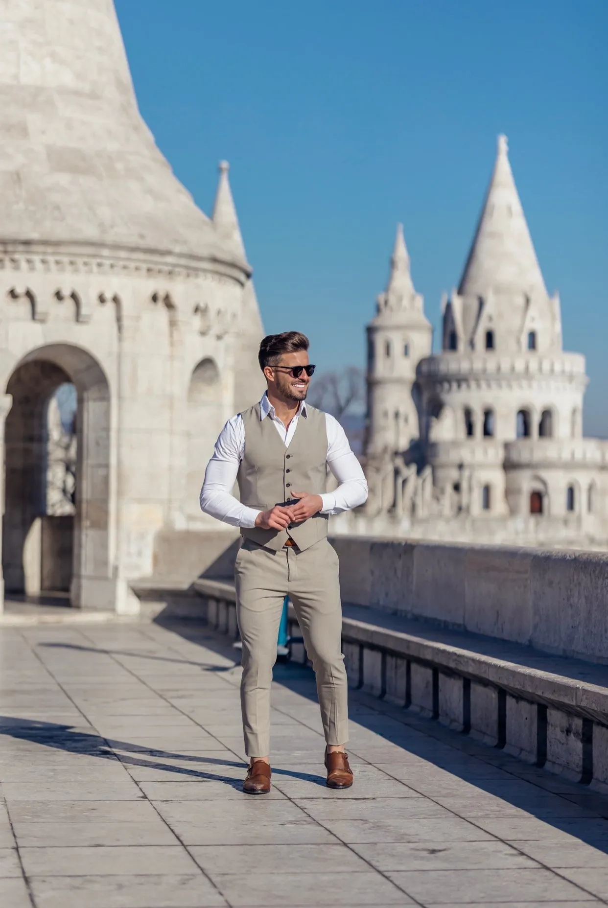 Father Sons Slim Formal Waistcoat Plain Beige - FSW003