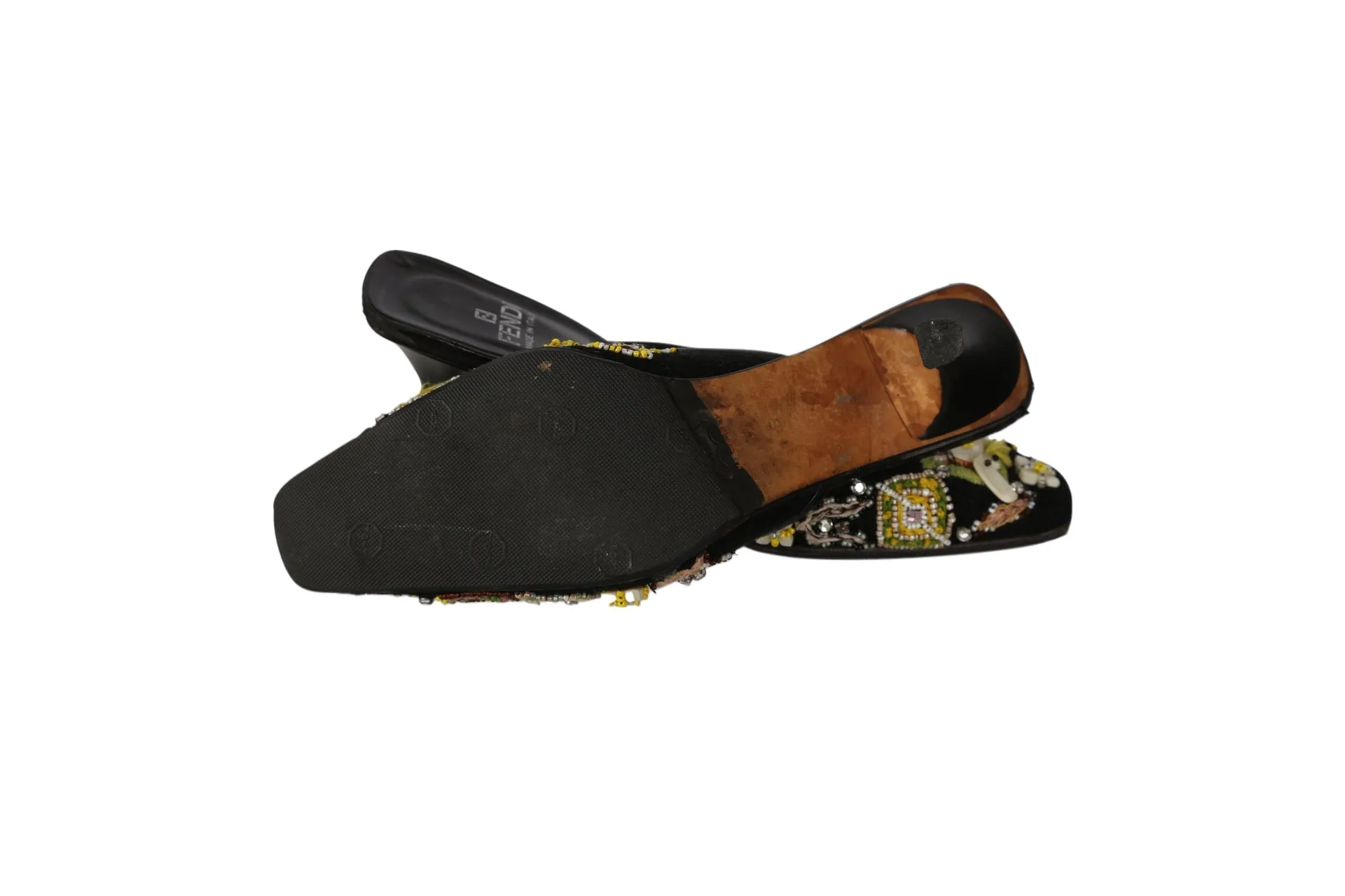 Fendi Black Beaded Kitten Heels