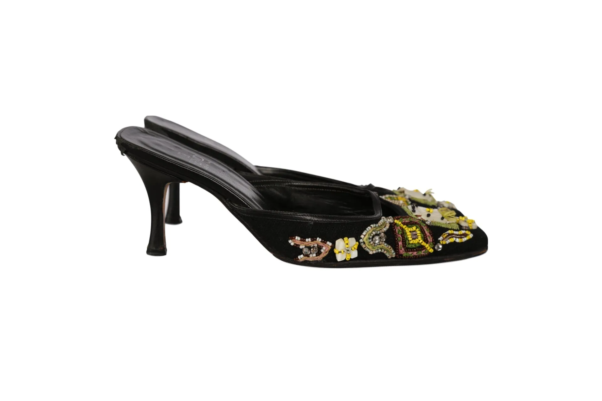Fendi Black Beaded Kitten Heels