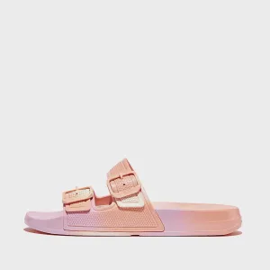 FitFlop iQushion Iridescent Two-Bar Buckle Slides Urban White Iridescent