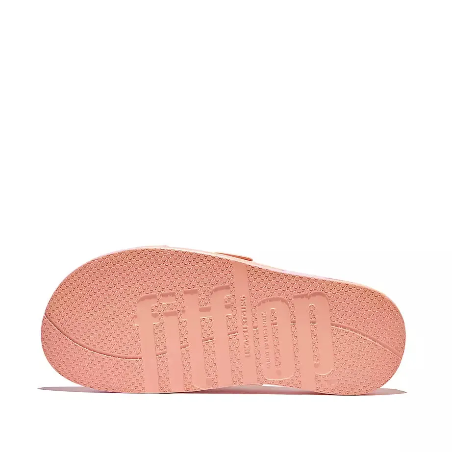 FitFlop iQushion Iridescent Two-Bar Buckle Slides Urban White Iridescent