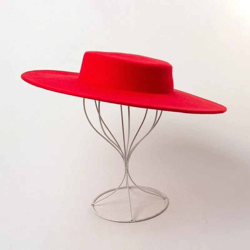 Flat Top Big Brim Woolen Catwalk Hat